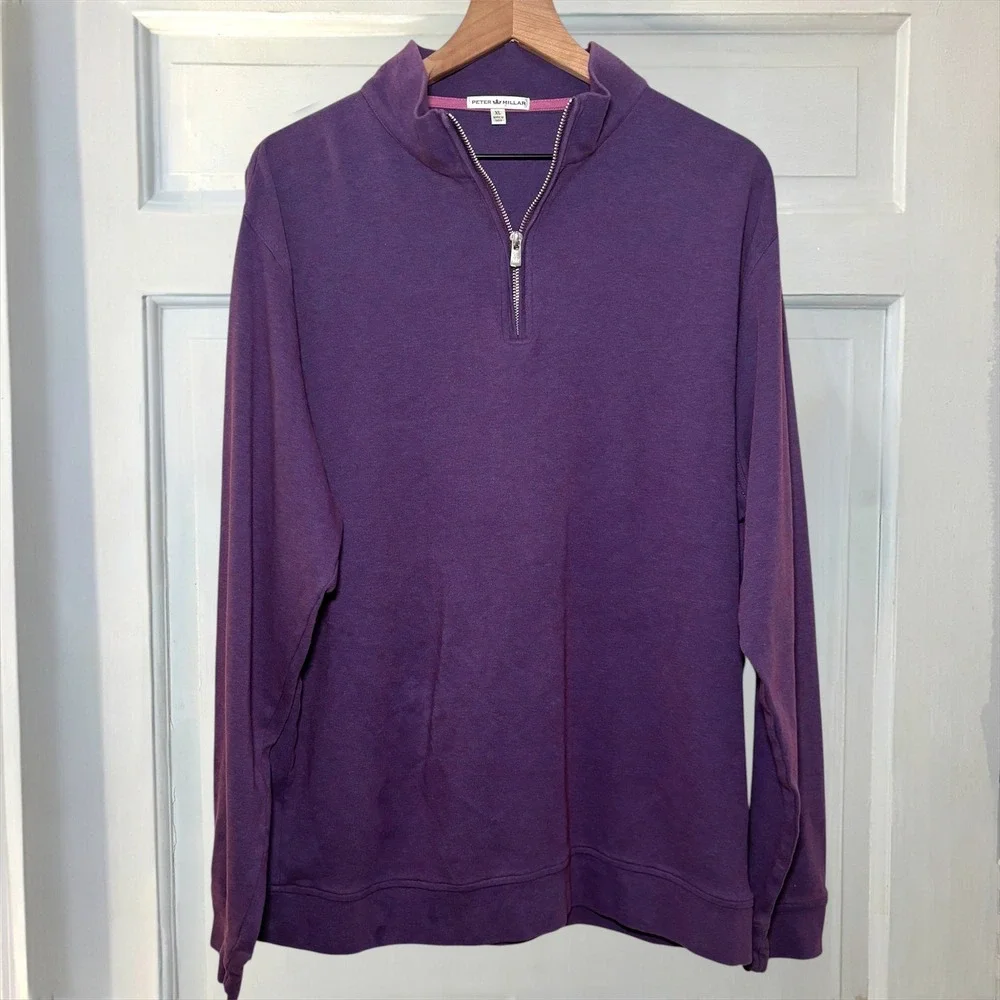 Peter Millar Golf Quarter Zip Purple Mens XL Pullover Sweater Mock Neck Golf Top